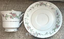Set of `18 Vintage Fine China Floral Silver Trim Coffee/Tea Cup & Saucer Set