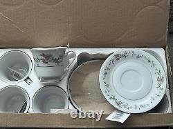 Set of `18 Vintage Fine China Floral Silver Trim Coffee/Tea Cup & Saucer Set