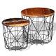 Set Of 2 Vintage Round Wood Side End Table Coffee Cage Tables Metal Frame