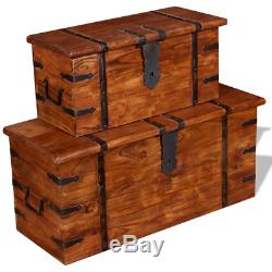 Set of 2 Vintage Treasure Chest Handmade Side Coffee Table Trunk Lockable Box