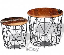 Set of 2 Wooden Vintage Coffee Tables Living Room Furniture Side Table Telephone