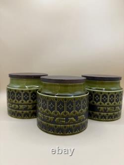 Set of 3 x Vintage Hornsea Heirloom Tea/Coffee/Sugar Storage Jars Green Small