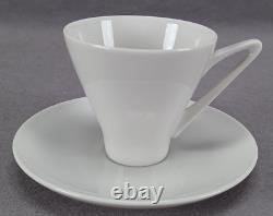 Set of 4 Alka Mid Century Modern Art Deco White Demitasse Cups & Saucers