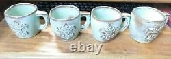 Set of 4 Vintage Frankoma Prairie Green Coffee Cup Mug 5C Fleur de Lis Eagle EUC