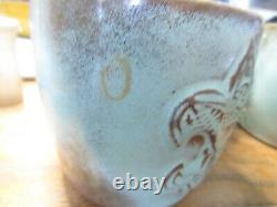 Set of 4 Vintage Frankoma Prairie Green Coffee Cup Mug 5C Fleur de Lis Eagle EUC