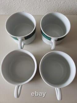 Set of 4 Vintage Gabbay Malachite Coffee Cups & Saucers Green Gold Gaudron Style