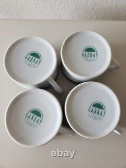 Set of 4 Vintage Gabbay Malachite Coffee Cups & Saucers Green Gold Gaudron Style