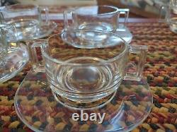 Set of 4 Vintage Glass Coffee Cups Arno Joe Colombo Square Double Handle Italy