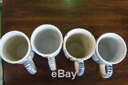 Set of 4 Vintage Mistral Blue Henriot Tulip Coffee Mugs