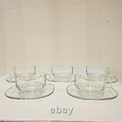 Set of 5 Vintage Glass Coffee Cups Arno Joe Colombo Square Double Handle Italy