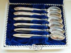 Set of 6 Vintage Sterling Silver Georg Jensen Mocha / Coffee Spoons, Cactus Patt