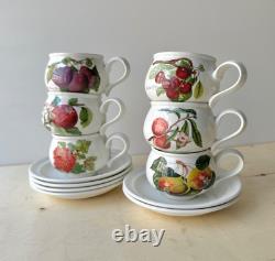 Set of 6 vintage Pomona Portmeirion cups and saucers, botanical coffee / tea set