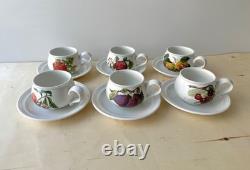 Set of 6 vintage Pomona Portmeirion cups and saucers, botanical coffee / tea set
