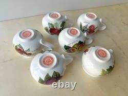 Set of 6 vintage Pomona Portmeirion cups and saucers, botanical coffee / tea set
