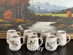 Set of 7 Vintage Stoneware Duck Mugs Tutted Duck