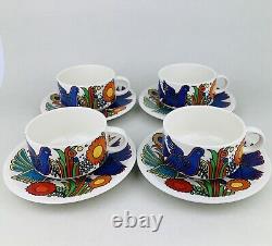 Set of Four VTG Villeroy & Boch ACAPULCO Flat Coffee Cup & Saucer Blue Stamp MCM