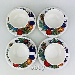 Set of Four VTG Villeroy & Boch ACAPULCO Flat Coffee Cup & Saucer Blue Stamp MCM