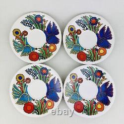 Set of Four VTG Villeroy & Boch ACAPULCO Flat Coffee Cup & Saucer Blue Stamp MCM