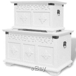Shabby Chic Storage Chest Coffee Side End Table Vintage Wooden Trunk Toy Box Set