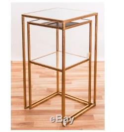 Small Metal Side Table Vintage Mirrored Top Coffee Tables Set Gold Furniture New