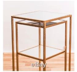 Small Metal Side Table Vintage Mirrored Top Coffee Tables Set Gold Furniture New