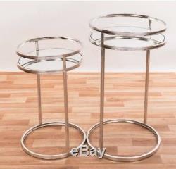 Small Metal Side Table Vintage Mirrored Top Round Coffee Tables Set Furniture