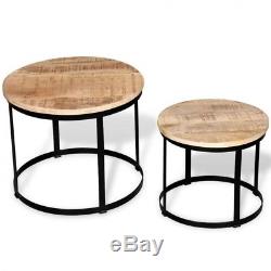 Small Metal Side Table Vintage Wood Round Coffee Tables Set Industrial Furniture