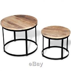 Small Metal Side Table Vintage Wood Round Coffee Tables Set Industrial Furniture