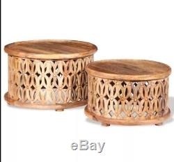 Small Wooden Side Table Vintage Round Coffee End Tables Set Antique Furniture