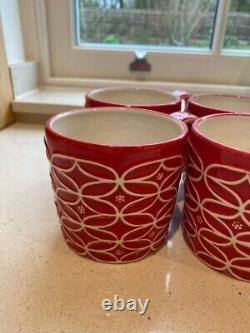 Starbucks Vintage Set of 6 Hand Painted Christmas Festive Red Mugs 14oz