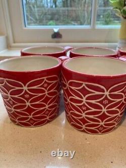 Starbucks Vintage Set of 6 Hand Painted Christmas Festive Red Mugs 14oz