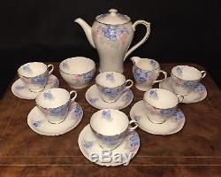 Stunning Delicate Vintage Shelley Coffee / Tea Set In Blue'Phlox' Pattern