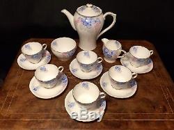 Stunning Delicate Vintage Shelley Coffee / Tea Set In Blue'Phlox' Pattern