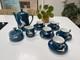 Stunning Vintage Chinese Tea/coffee Set With Cranes Design Teal Blue