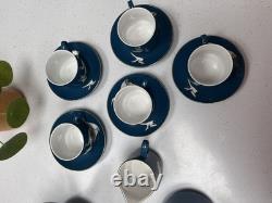 Stunning Vintage Chinese tea/coffee set with cranes design teal blue