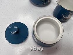 Stunning Vintage Chinese tea/coffee set with cranes design teal blue