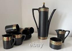 Stunning Vintage Portmierion Greek Key Coffee Set Black & Gold Pattern Complete