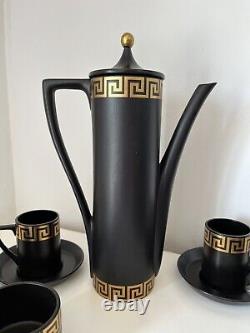 Stunning Vintage Portmierion Greek Key Coffee Set Black & Gold Pattern Complete