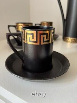 Stunning Vintage Portmierion Greek Key Coffee Set Black & Gold Pattern Complete