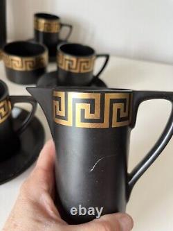 Stunning Vintage Portmierion Greek Key Coffee Set Black & Gold Pattern Complete