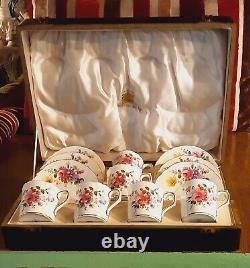 Super Vintage Royal Crown Derby Posies Pattern Silk Padded Boxed Coffee Set