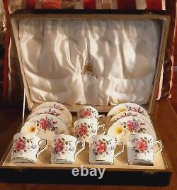 Super Vintage Royal Crown Derby Posies Pattern Silk Padded Boxed Coffee Set