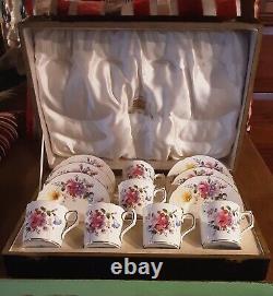 Super Vintage Royal Crown Derby Posies Pattern Silk Padded Boxed Coffee Set