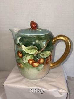 Swiss Langenthal Vintage Porcelain Hand Painted Cherry Coffee Pot Set 4pc