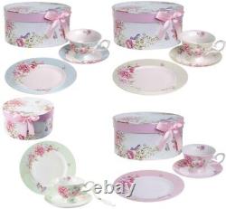 Tea/ Coffee Cup with Dessert Plates Set 3 Shabby Chic Vintage Porcelain