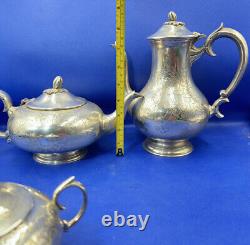 Tea & Coffee Pot Jug with Bowl Set EPNS Antique Vintage 1930 Engraved Marrow Top