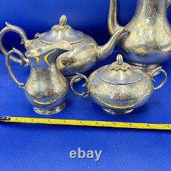 Tea & Coffee Pot Jug with Bowl Set EPNS Antique Vintage 1930 Engraved Marrow Top