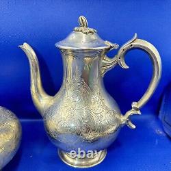 Tea & Coffee Pot Jug with Bowl Set EPNS Antique Vintage 1930 Engraved Marrow Top