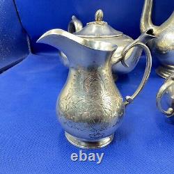 Tea & Coffee Pot Jug with Bowl Set EPNS Antique Vintage 1930 Engraved Marrow Top