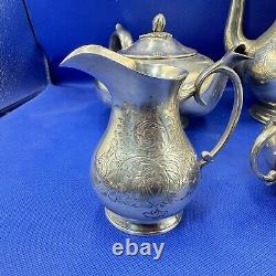 Tea & Coffee Pot Jug with Bowl Set EPNS Antique Vintage 1930 Engraved Marrow Top